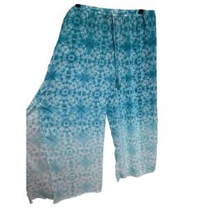 Bleu Rod Beattie Teal Blue Tie Dye Wide Leg Slit Beach Cover Up‎ Pants M